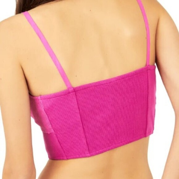 Free People My Heart Size L Raspberry Sherbert Corset Crop NEW Lace Cotton Tank - Picture 5 of 10